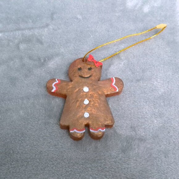 Handmade Resin Gingerbread Man & Woman Christmas Ornaments Set Of 4 Hand Painted - Picture 3 of 10